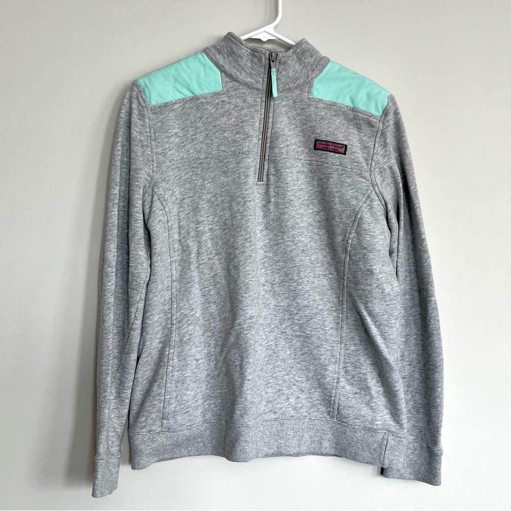 Vineyard Vines Grey and Teal Quarterzip